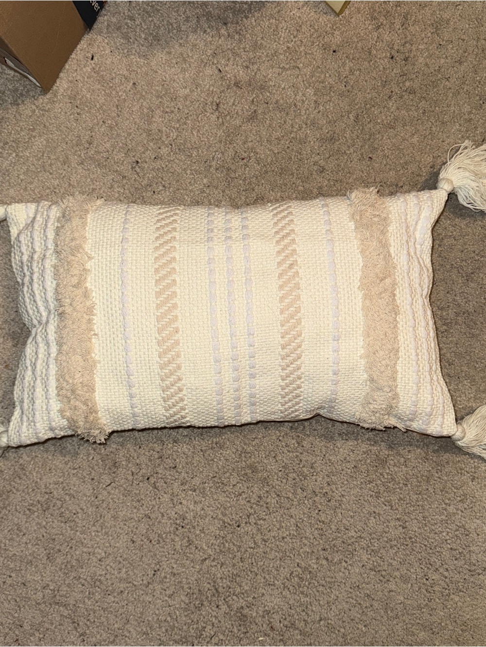 Boho Cream Textured Decorative Lumbar Pillow with Tassels